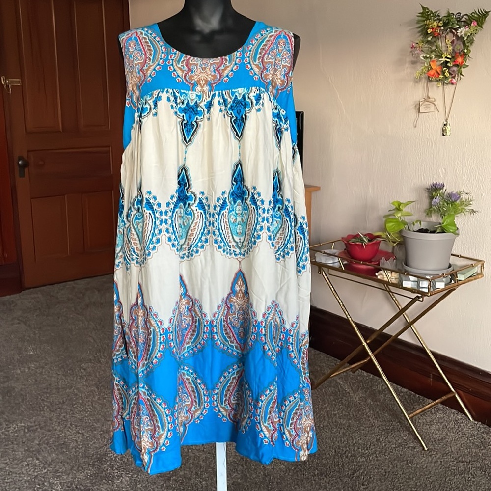 NEW Dress Kimono paisley blue/cream medium cotton sleeveless lined The Paragon
